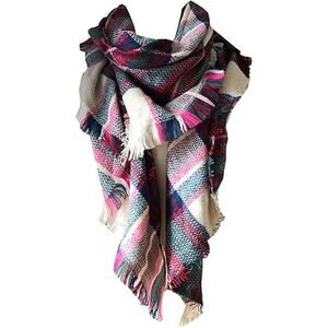 Warm Long Shawl Winter Wrap Large Scarve Knit Cashmere Feel Plaid Triangle Scarf